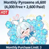 Monthly Pyroxene x6,600 (Purchase Limit: 3 per Month) Monthly Pyroxene x6,600 (Purchase Limit: 3 per Month)