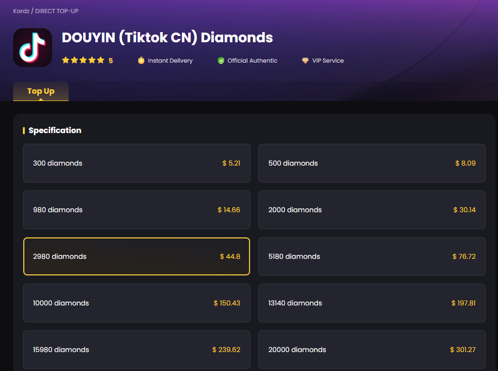 Top Up TikTok (CN) Diamonds