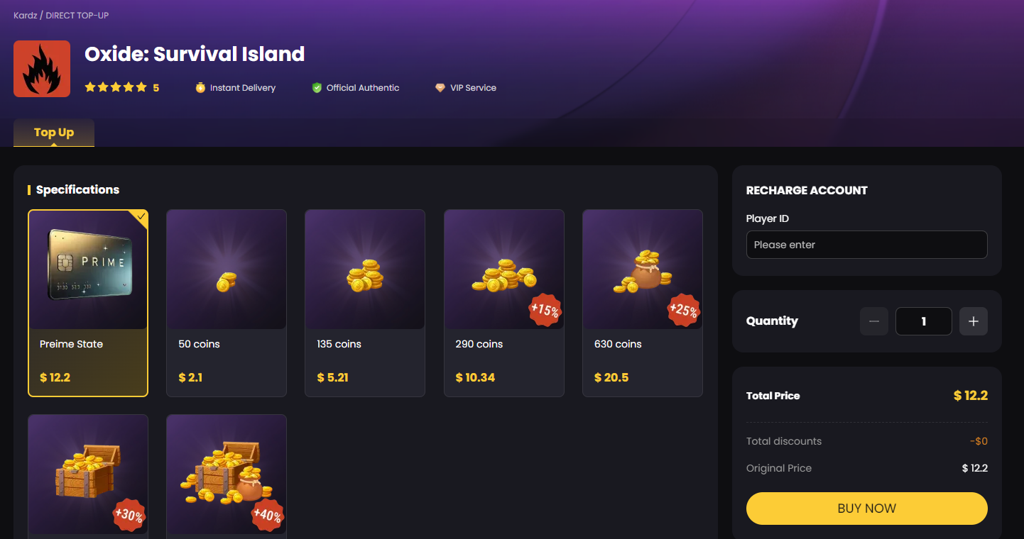 Top Up Oxide Survival Island