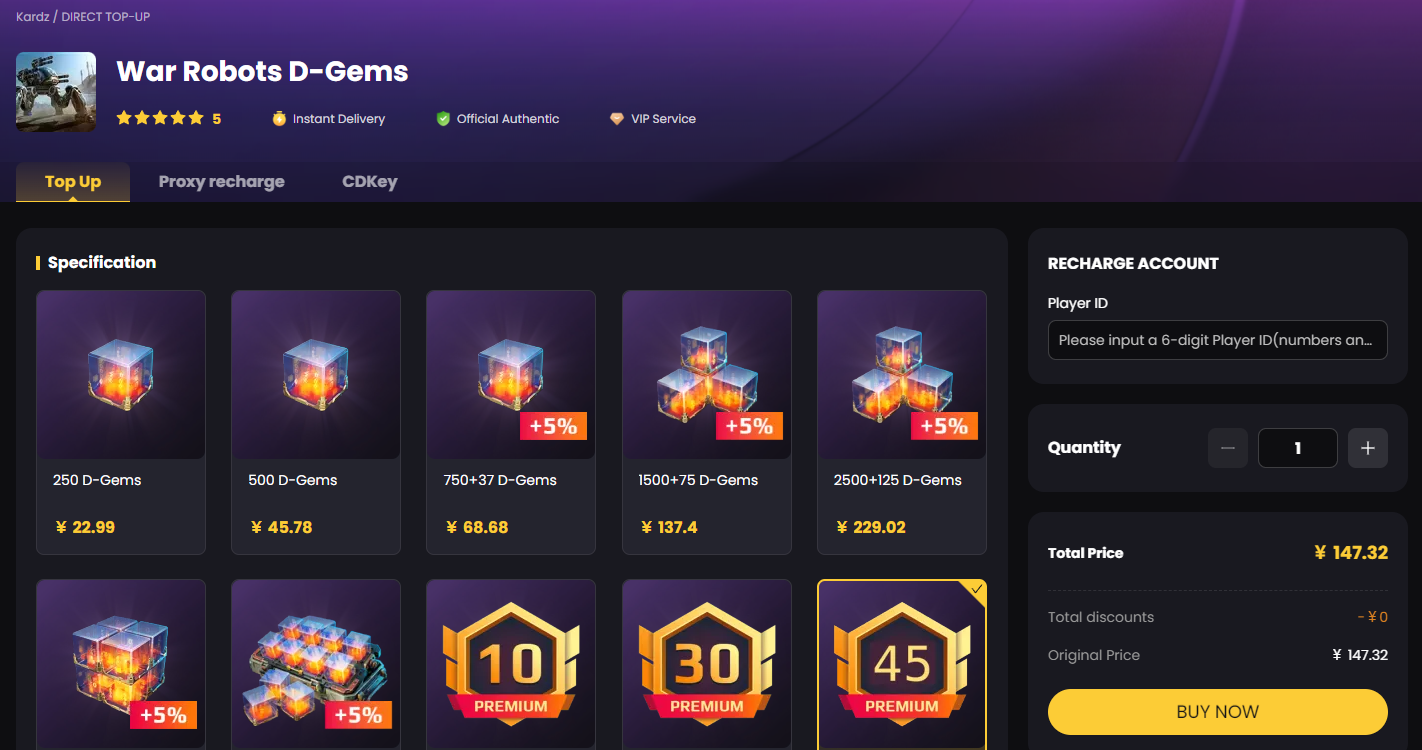  Top Up War Robots D-Gems