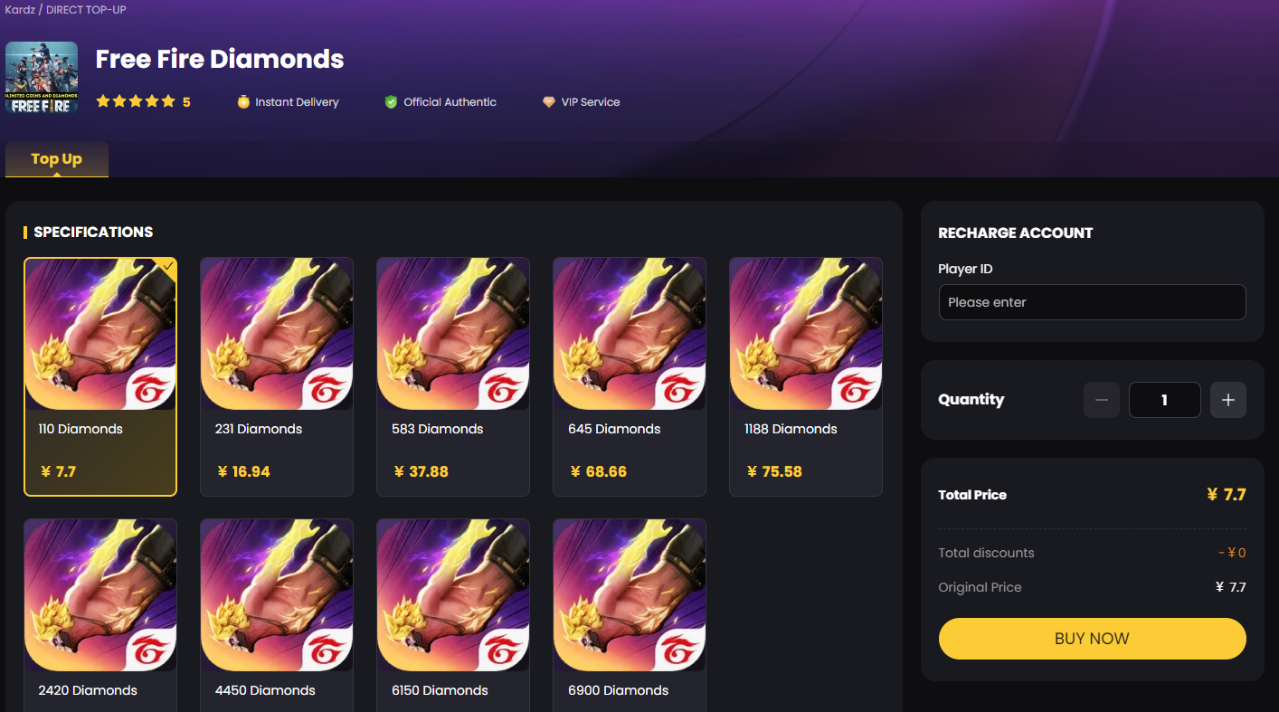 Free Fire Diamonds Top Up