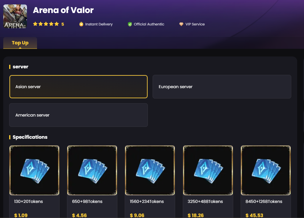 Top Up Arena of Valor Top Up Arena of Valor
