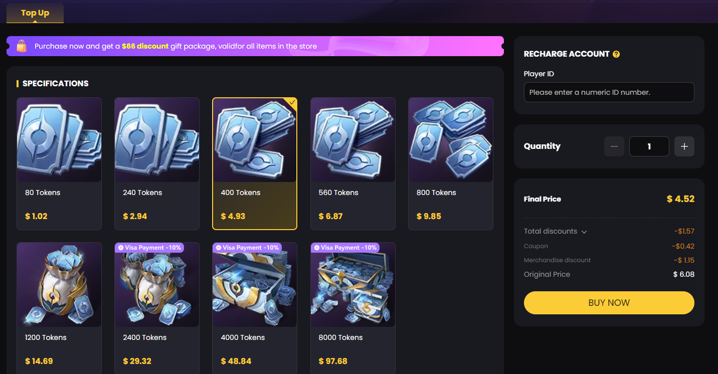 top up HOK Tokens
