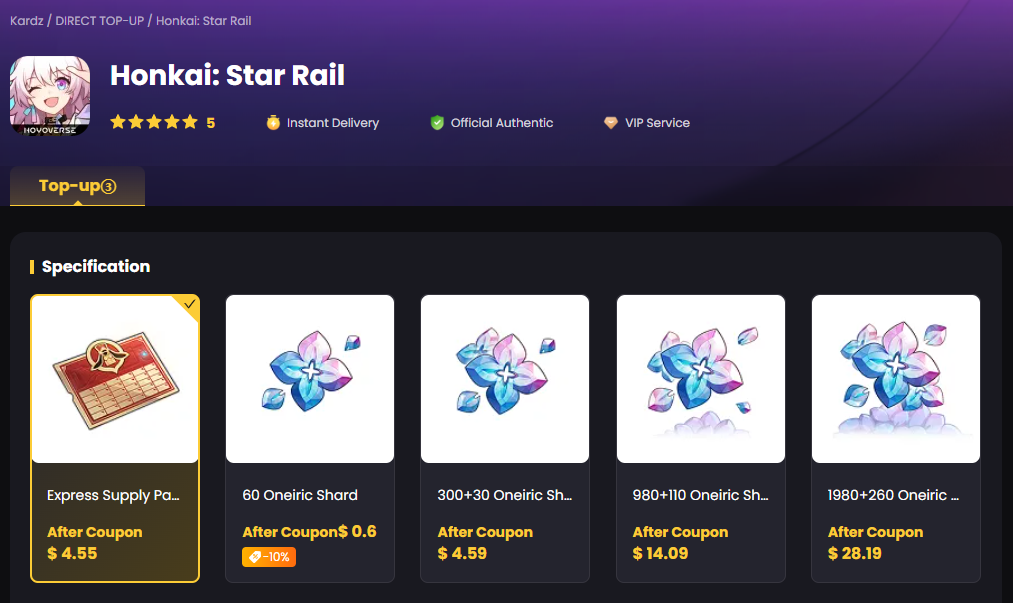 Star Rail Stellar Jade Top-Up