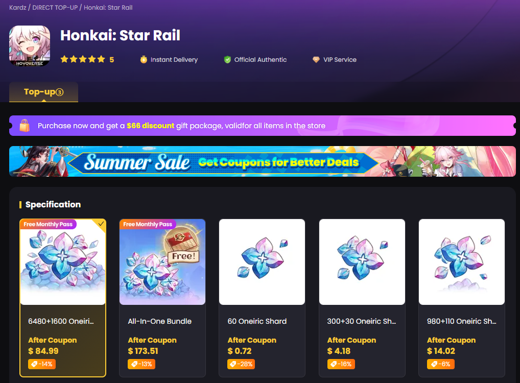 Honkai Star Rail top up