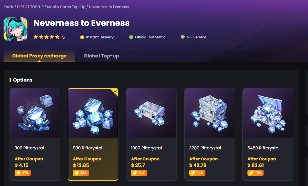 Neverness to Everness top up