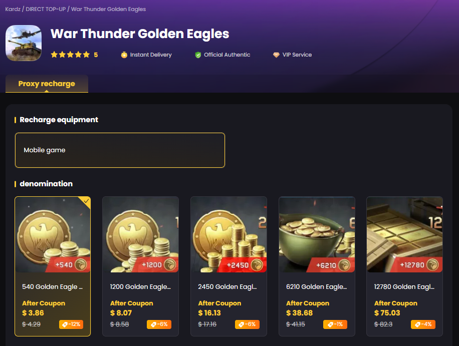 war thunder golden eagles top up