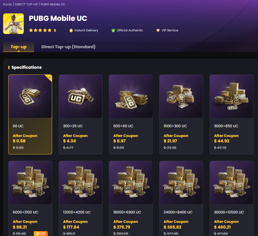 PUBG Mobile UC top up PUBG Mobile UC top up