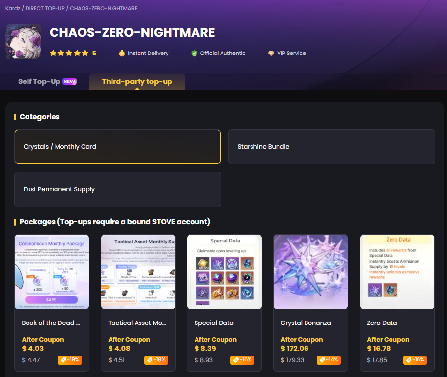 Chaos Zero Nightmare top up