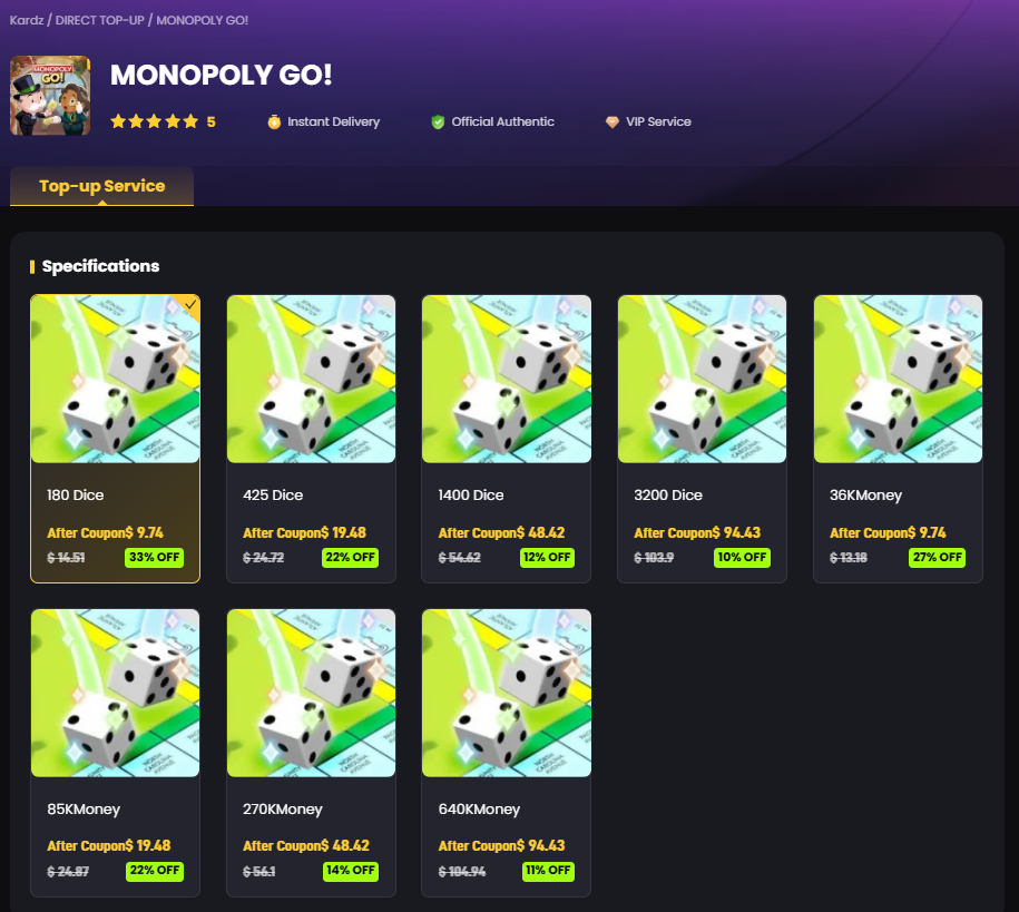 Top Up MONOPOLY GO