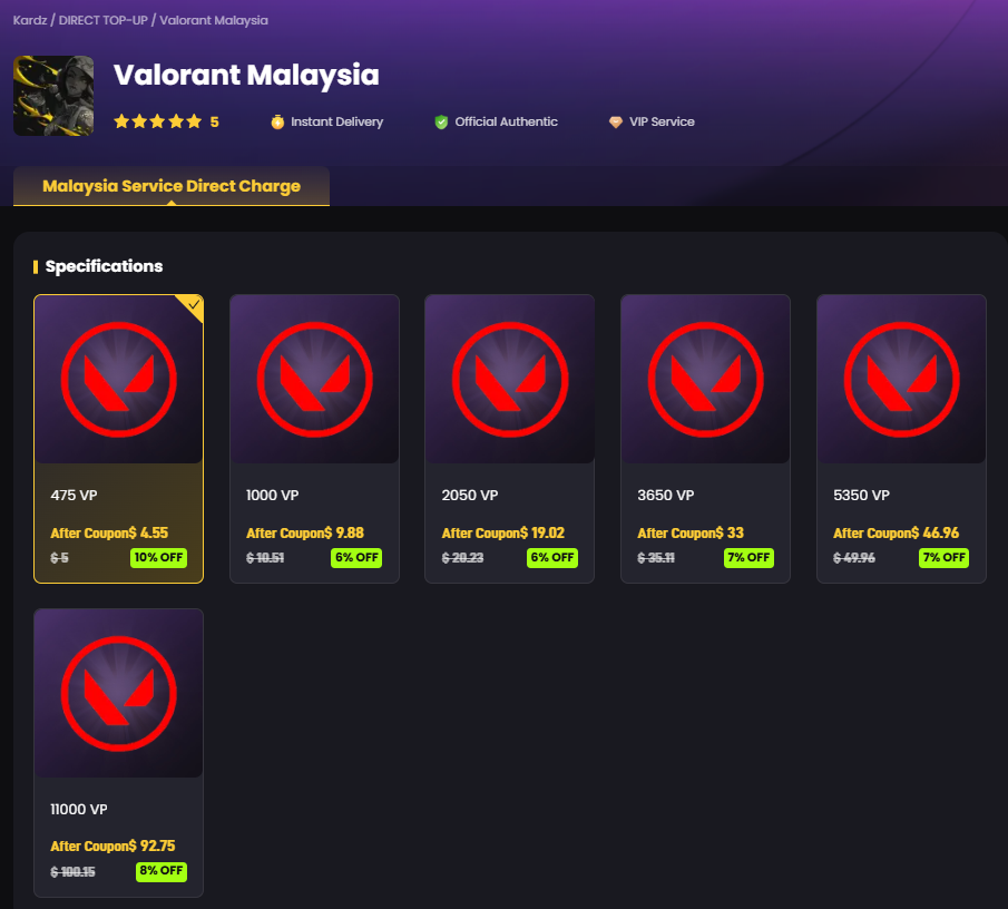 Valorant Malaysia VP Top Up Valorant Malaysia VP Top Up