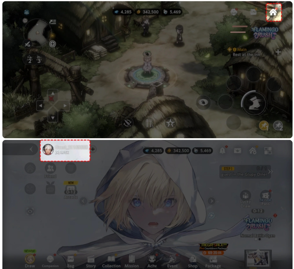 Klik ikon di pojok kanan atas untuk membuka profil Anda. Nama karakter Brown Dust 2 Anda akan ditampilkan di sebelah avatar Anda.