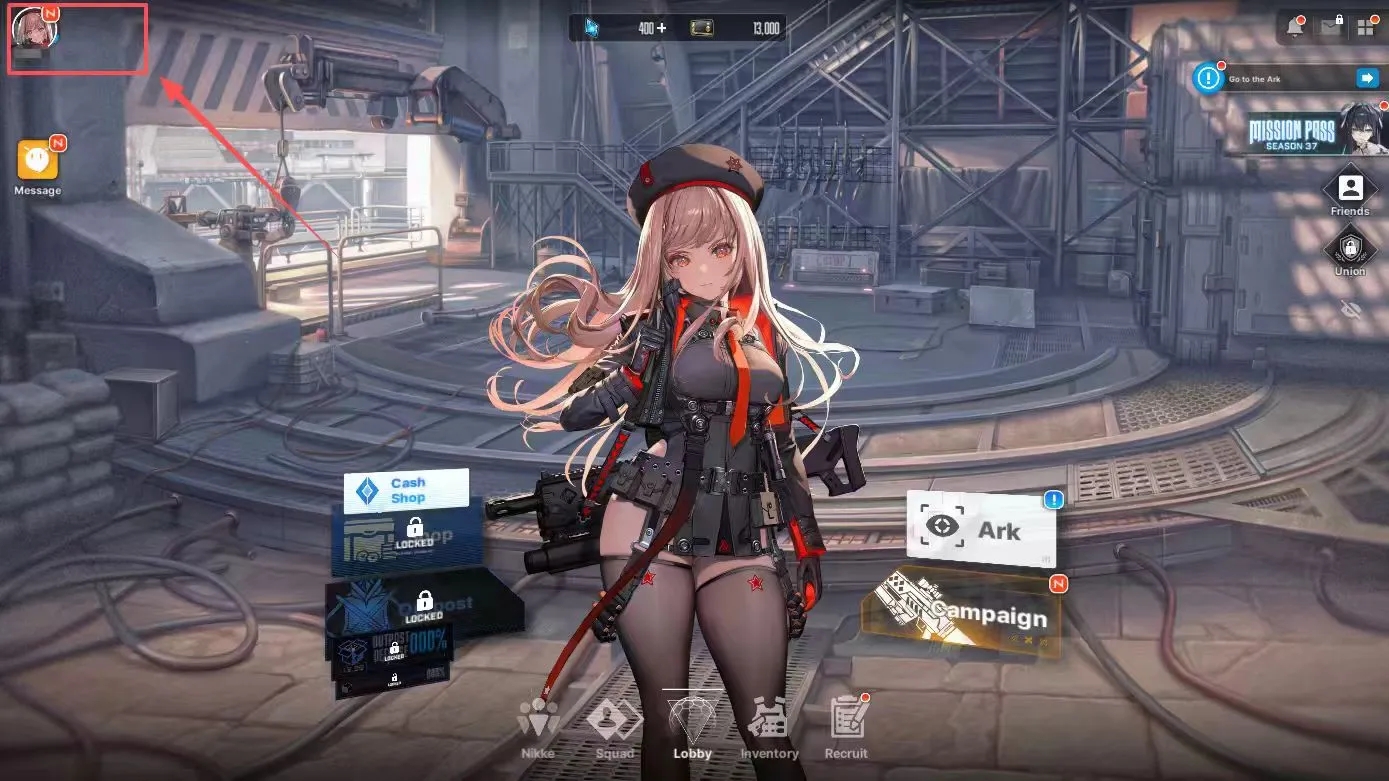 Goddess of Victory: NIKKE Recharge Process: Click your avatar in the top left corner to enter the guide interface.